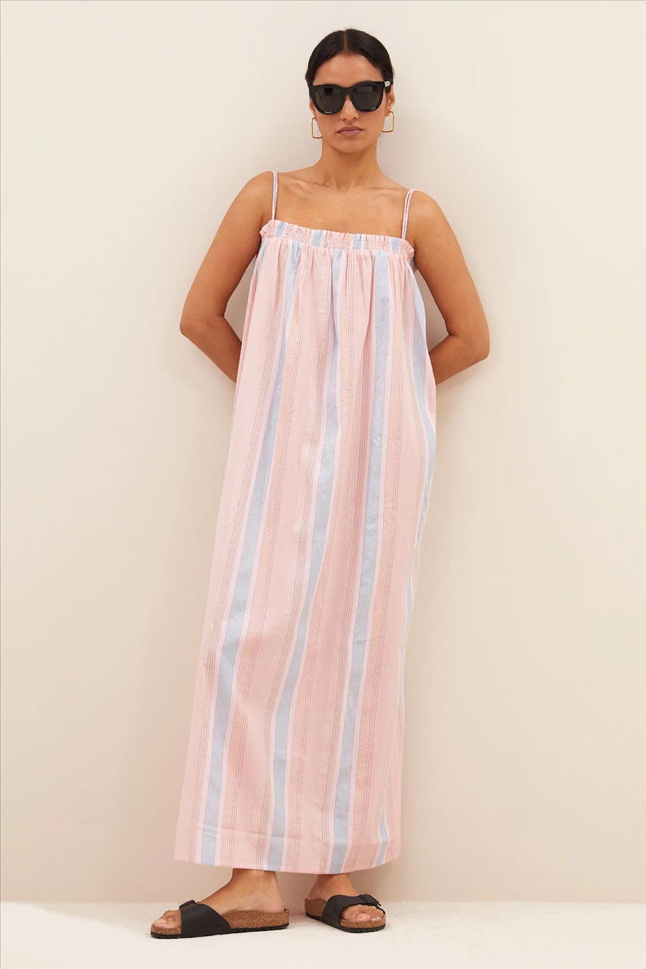 BY BAR - Lichtroze Lola Gloss Stripe jurk