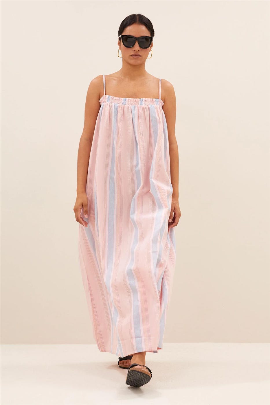BY BAR - Lichtroze Lola Gloss Stripe jurk