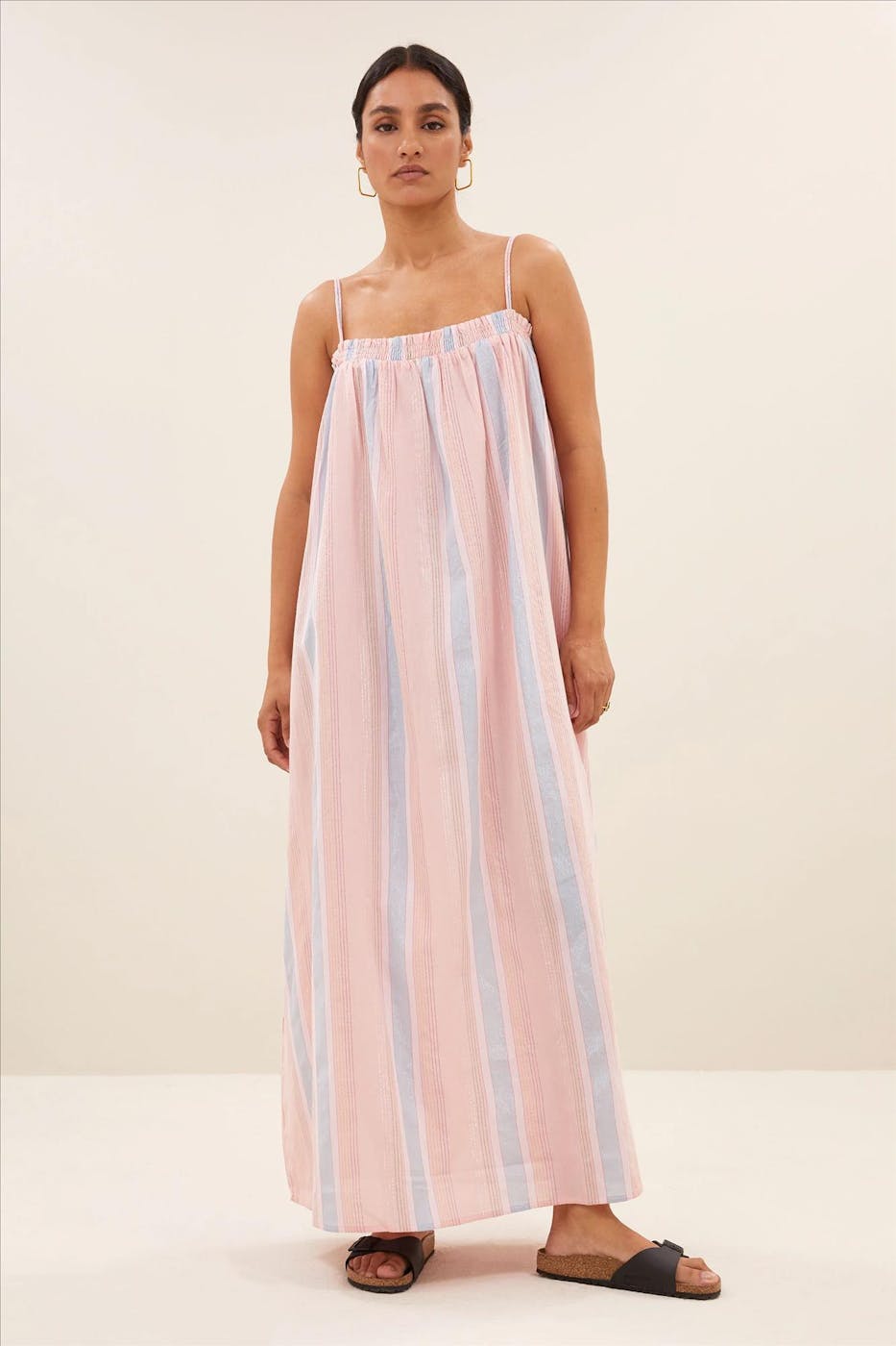 BY BAR - Lichtroze Lola Gloss Stripe jurk