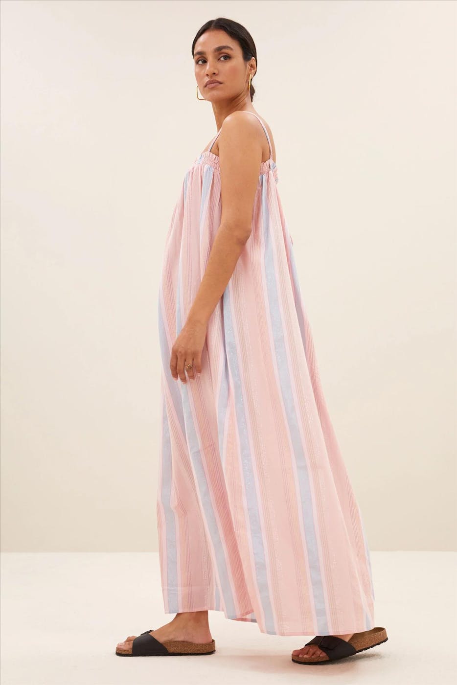 BY BAR - Lichtroze Lola Gloss Stripe jurk