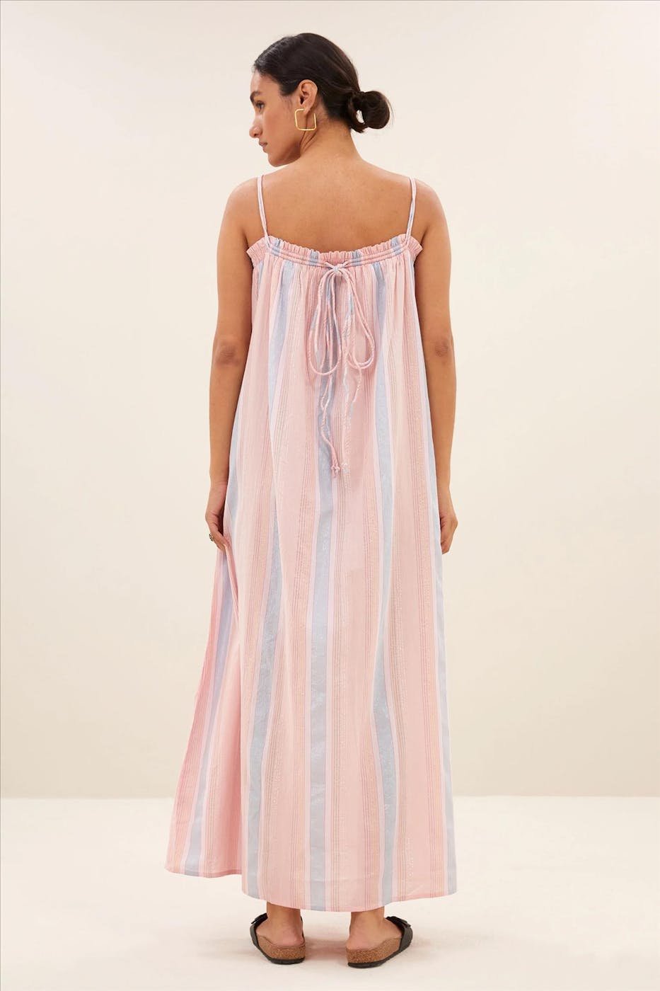 BY BAR - Lichtroze Lola Gloss Stripe jurk