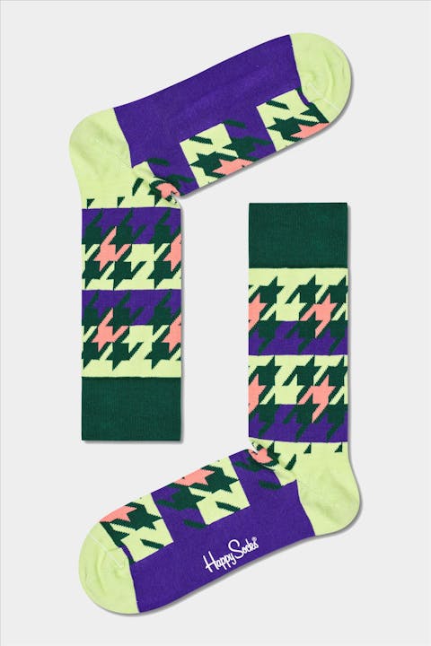Happy Socks - Groen-paarse Dogtooth sokken, maat: 36-40