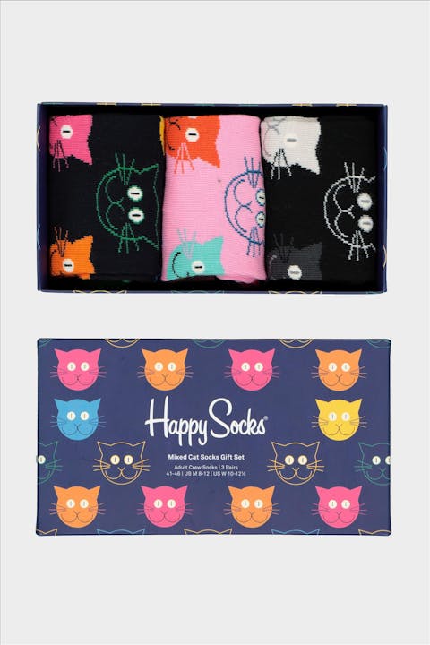 Happy Socks - Multicolour 3-pack Mixed Cat sokken, maat: 36-40