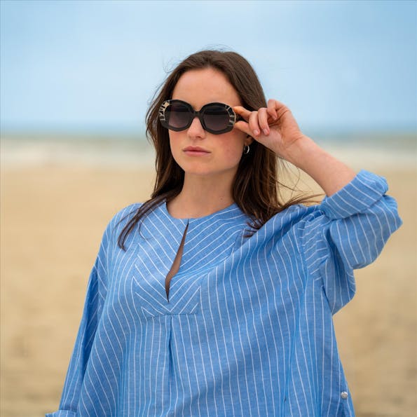 Scotch & Soda - Lichtblauwe Gestreepte Linnen blouse