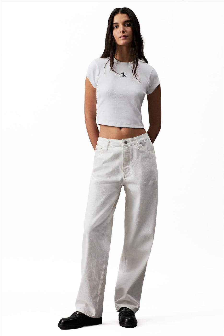 Calvin Klein Jeans - Witte Rib Logo T-shirt