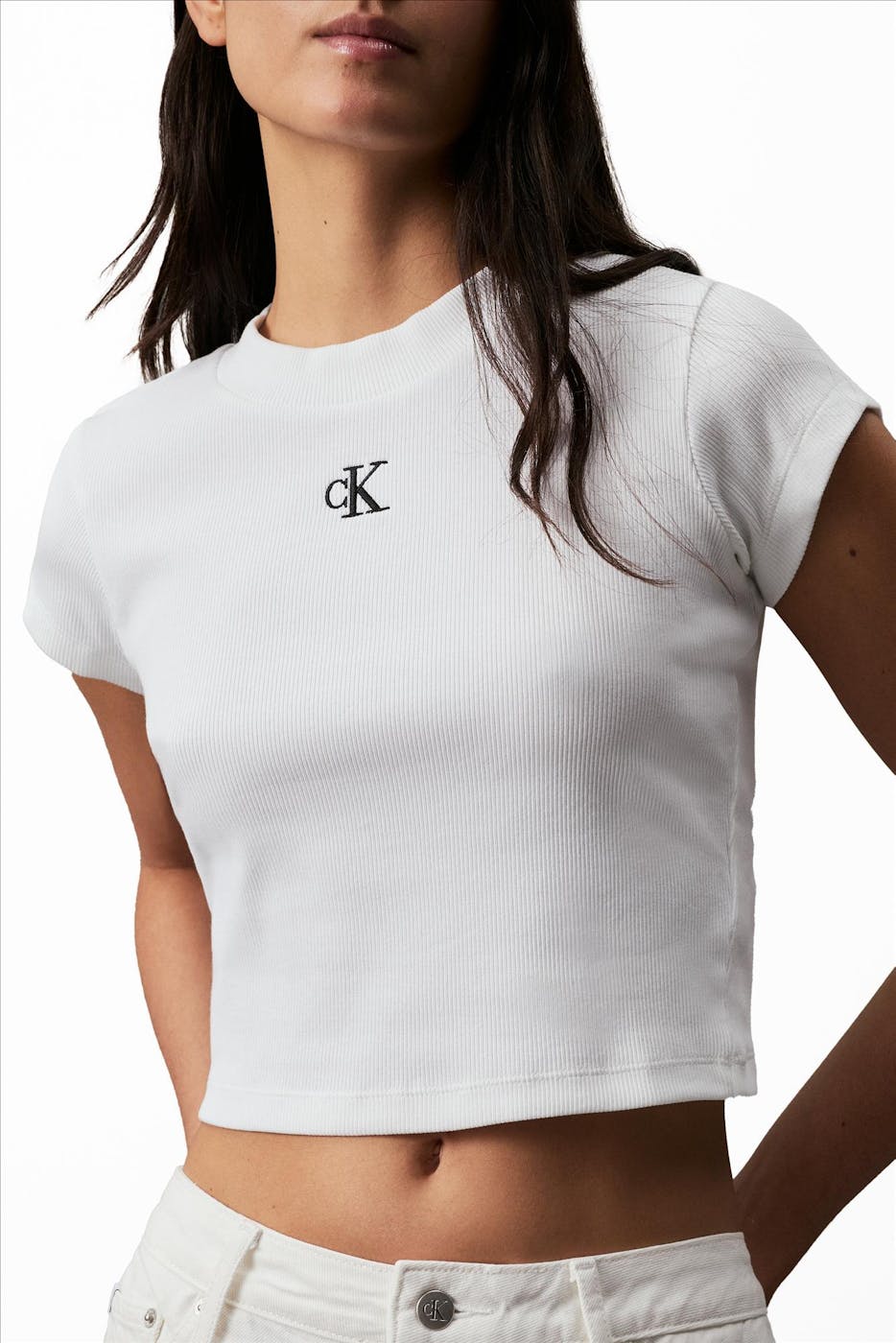 Calvin Klein Jeans - Witte Rib Logo T-shirt