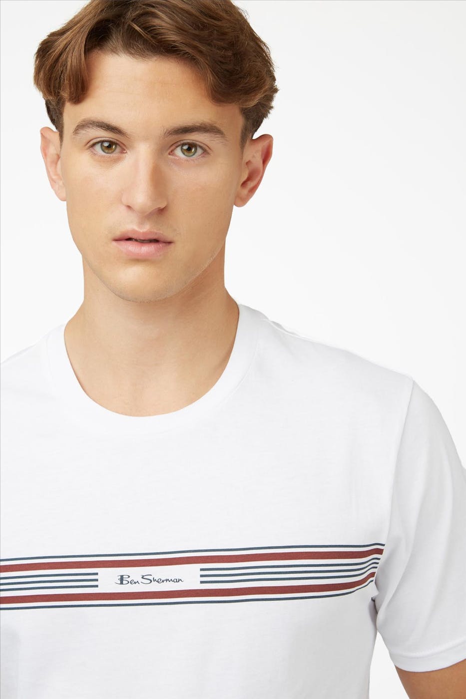 Ben Sherman - Witte Logo Stripes T-shirt