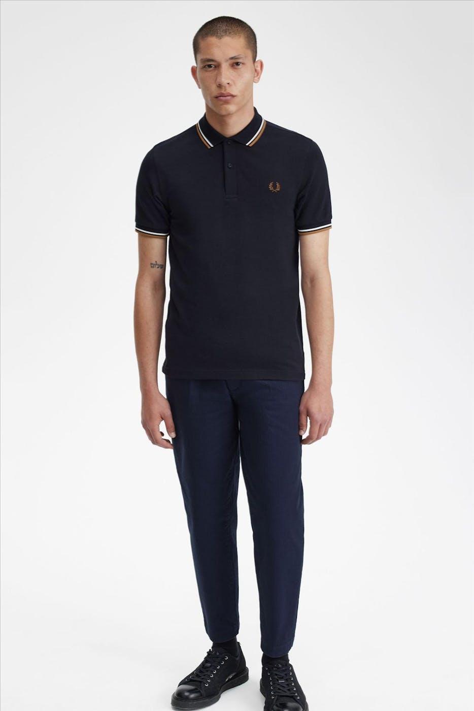 Fred Perry - Donkerblauw-Bruine Twin Tipped polo