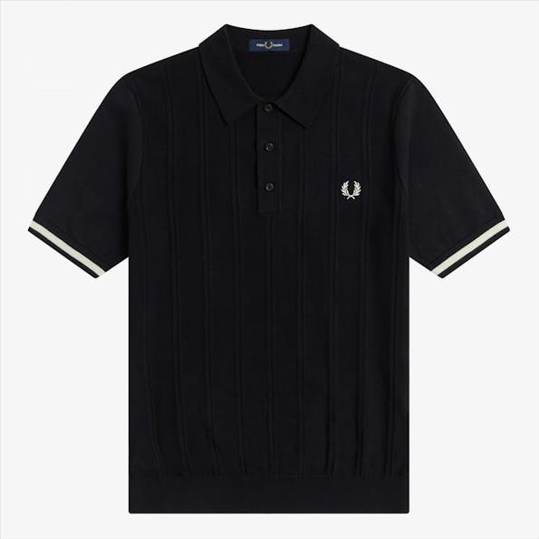 Fred Perry - Zwarte-witte Tipping Texture Knitted Polotrui