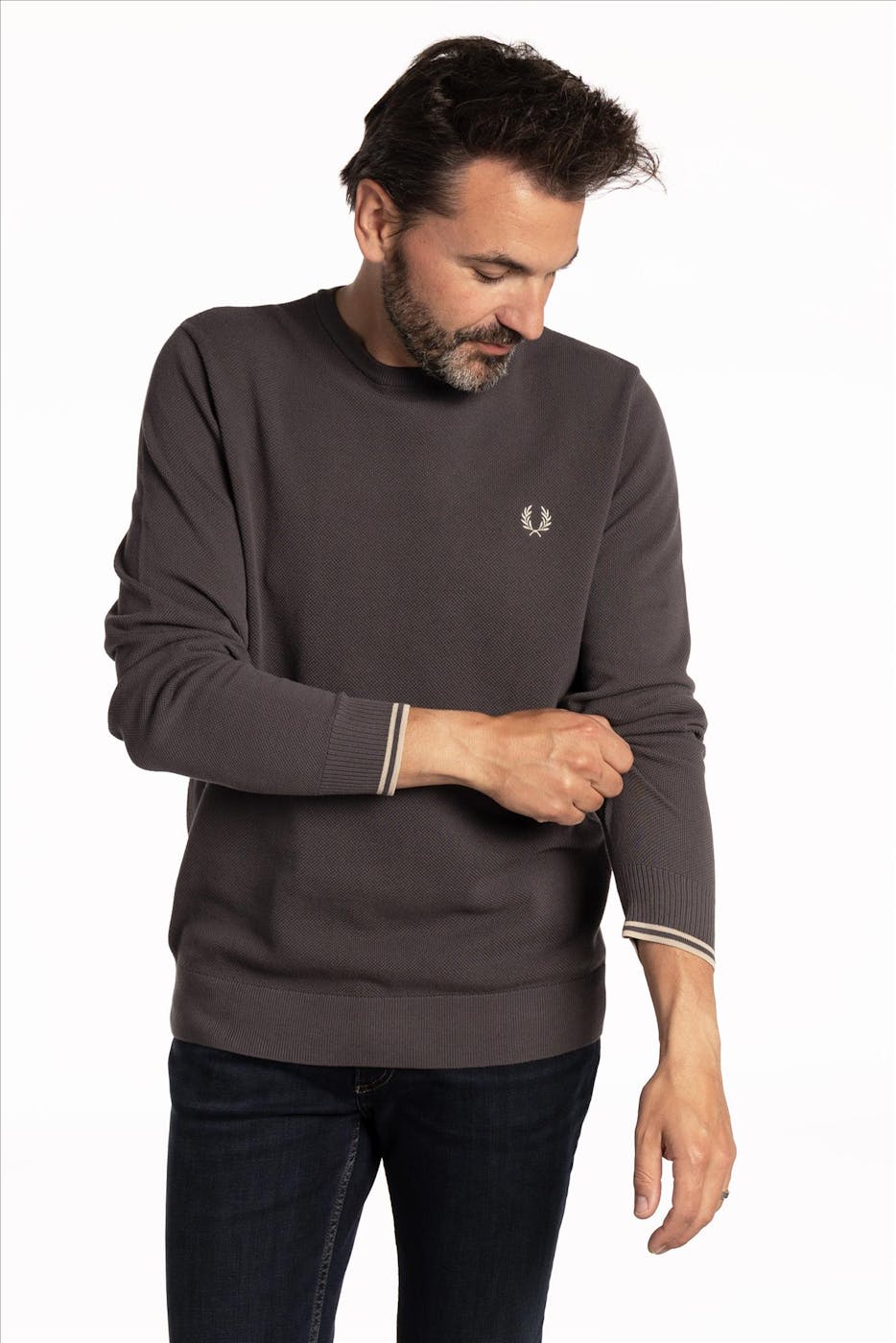 Fred Perry - Donkergrijze Pique Textured trui