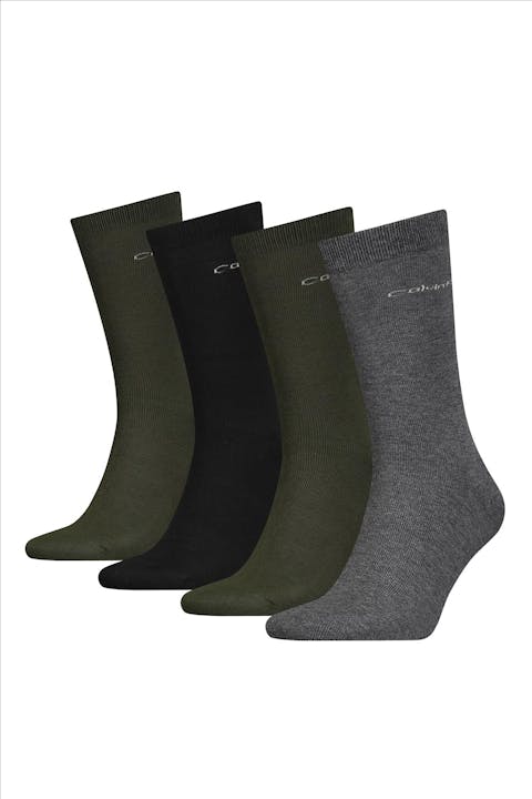 Calvin Klein - Zwarte-kaki-grijze 4-pack giftbox sokken, maat: one size