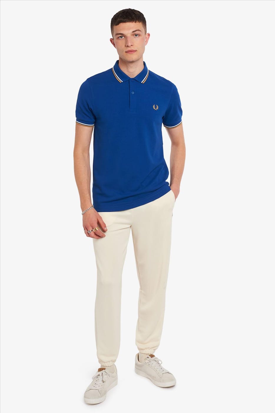 Fred Perry - Hoogblauw-beige Twin Tipped polo