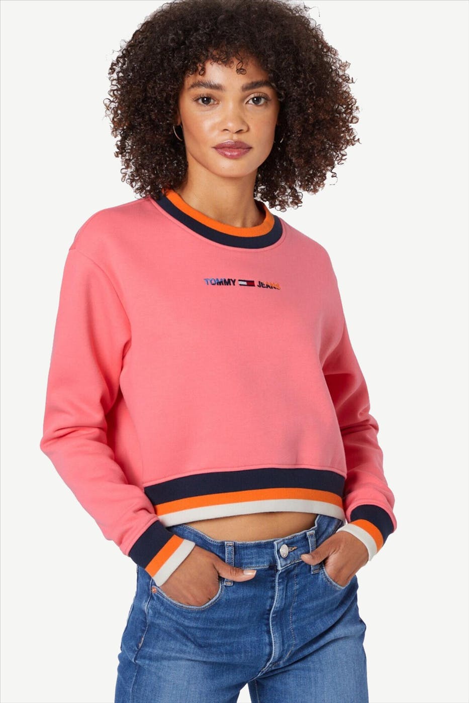 Tommy Jeans - Felroze-oranje TJW Regular Crop Tipping Crew sweater