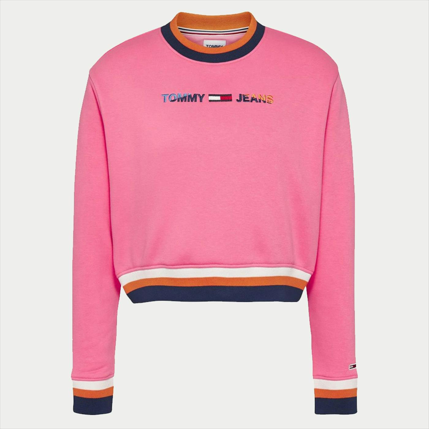 Tommy Jeans - Felroze-oranje TJW Regular Crop Tipping Crew sweater