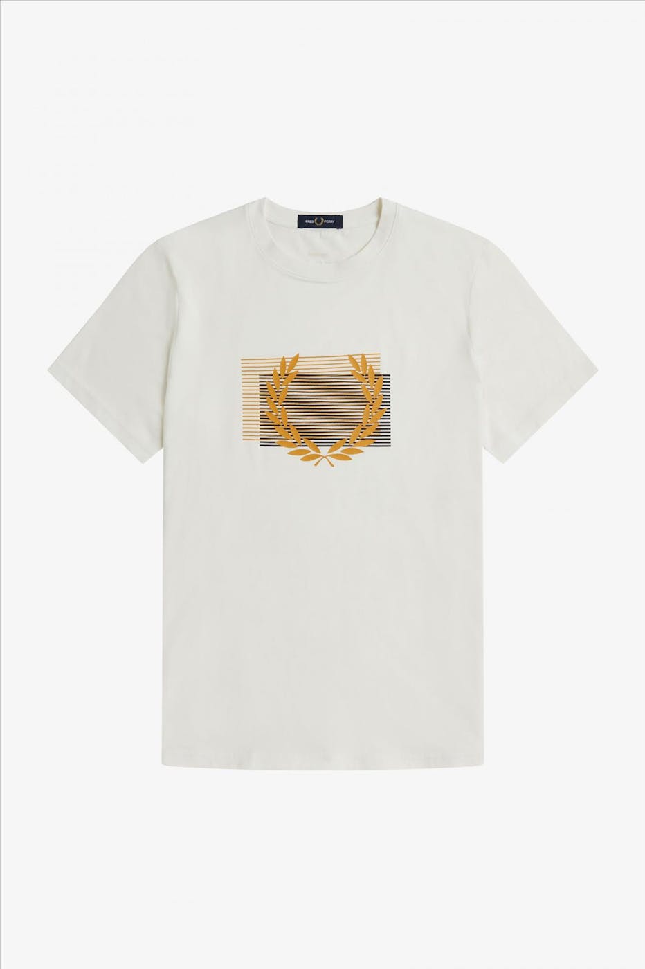 Fred Perry - Beige-gele Glitched Graphic T-shirt
