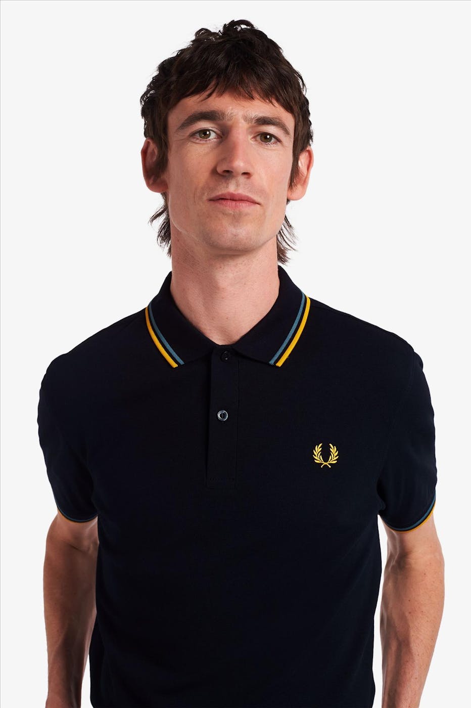 Fred Perry - Donkerblauw-gele Twin Tipped Polo