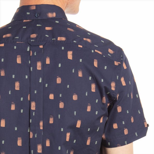 Ben Sherman - Donkerblauw tieprint hemd met korte mouw