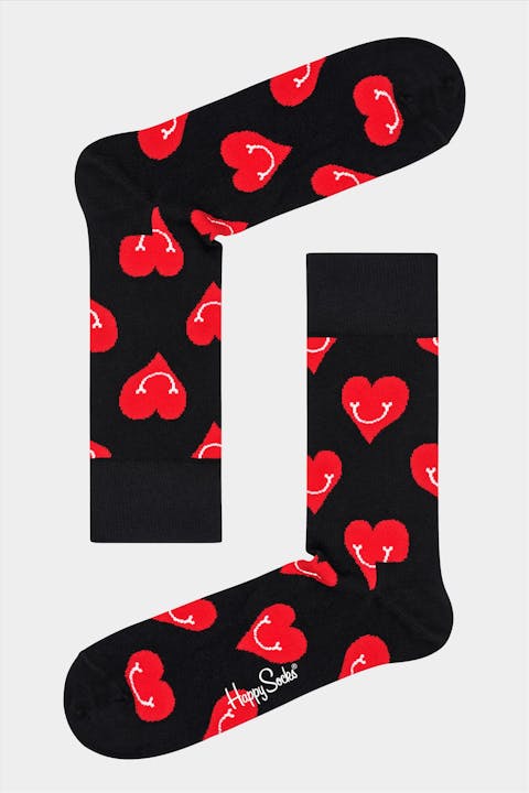 Happy Socks - Zwarte Smiley Heart socks, maat: 41-46