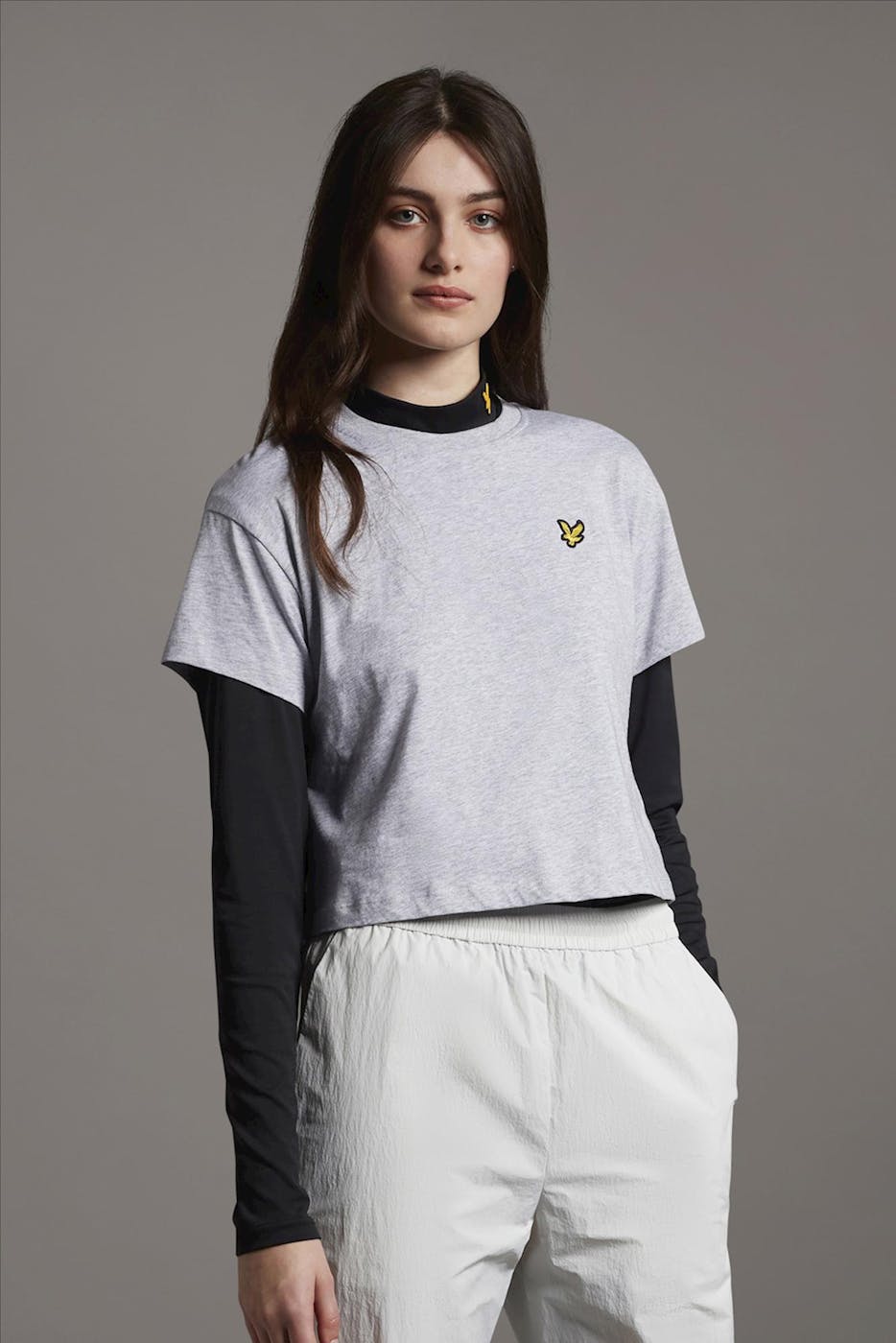 Lyle & Scott - Lichtgrijze Cropped T-shirt