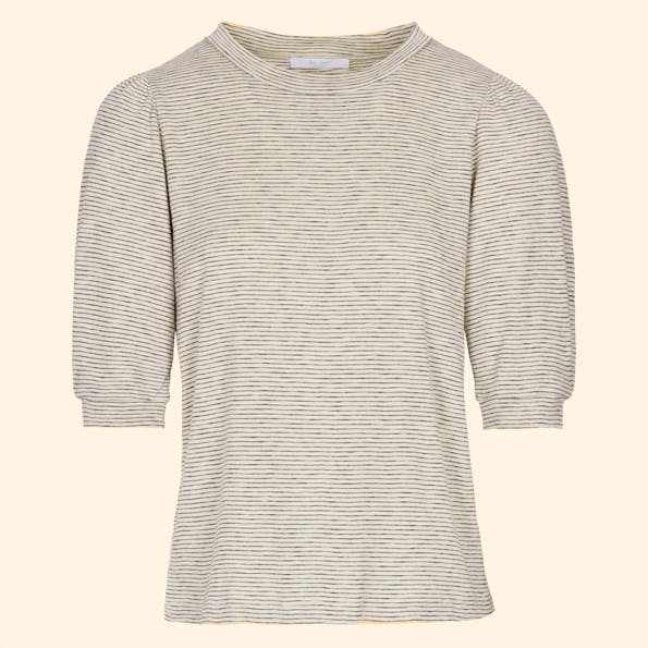 BY BAR - Beige-donkerblauwe Nicky Thin Stripe T-shirt