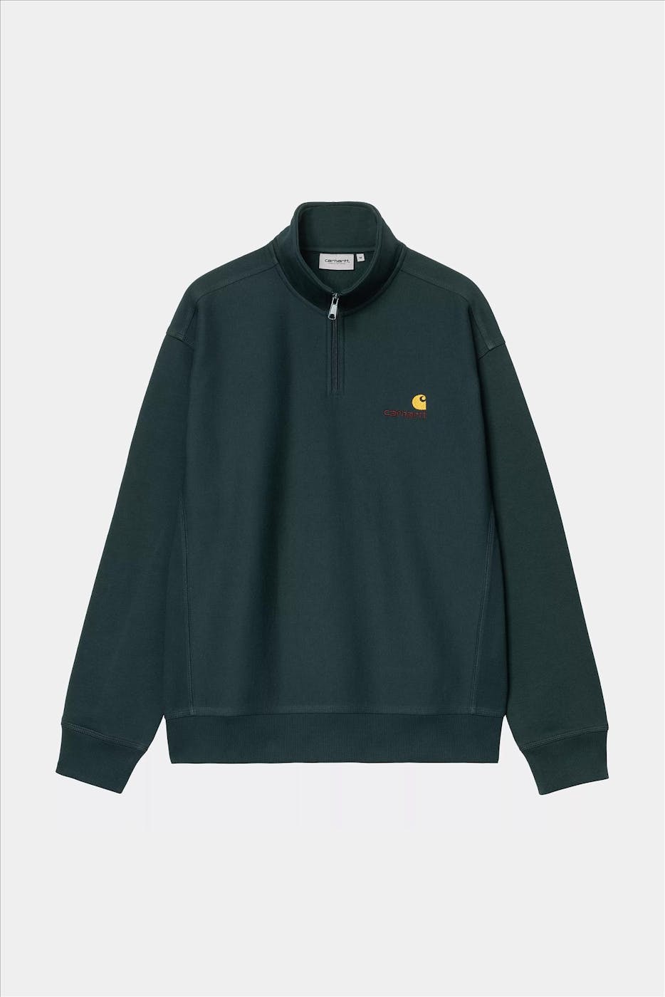 Carhartt WIP - Donkergroene Half Zip American Script sweater