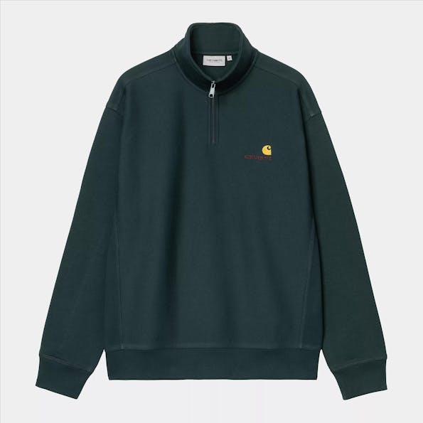 Carhartt WIP - Donkergroene Half Zip American Script sweater