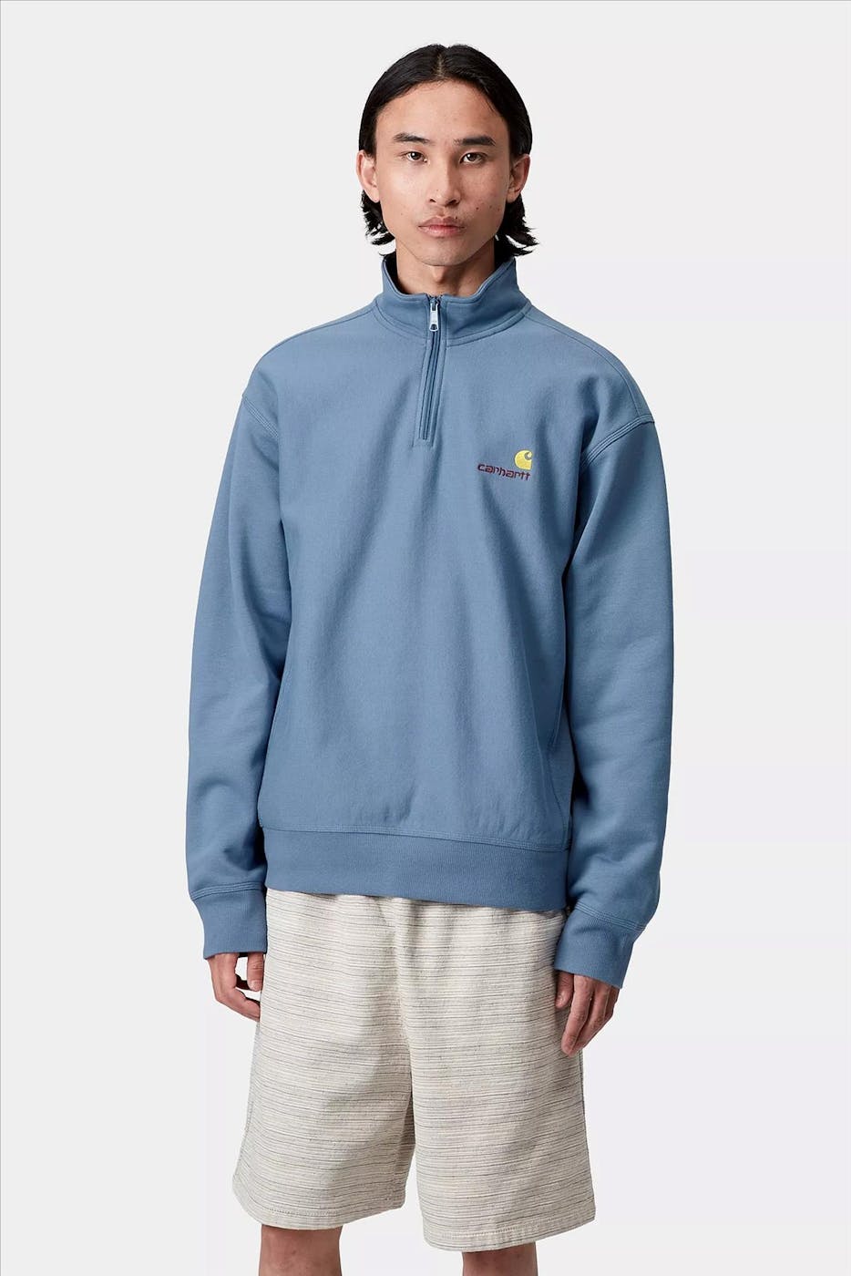 Carhartt WIP - Middenblauwe Half Zip American Script sweater