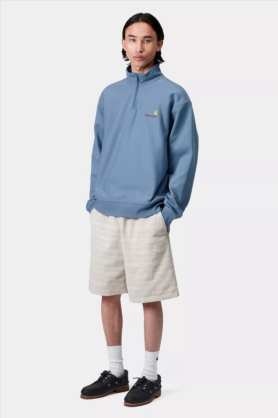 Carhartt WIP - Middenblauwe Half Zip American Script sweater
