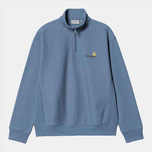 Carhartt WIP - Middenblauwe Half Zip American Script sweater