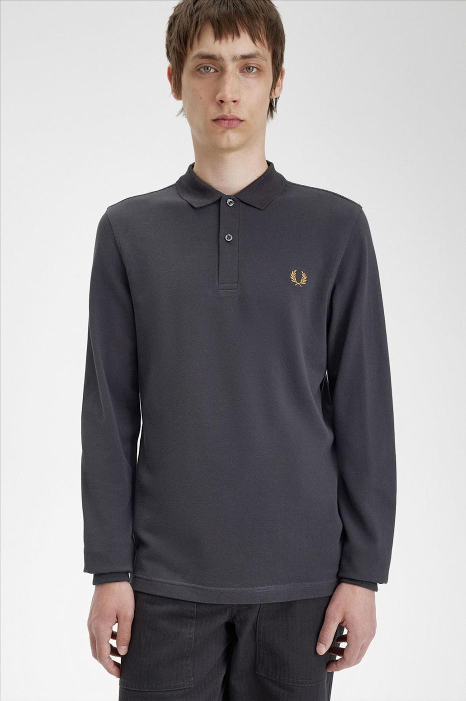 Fred Perry - Donkergrijze Plain Longsleeve polo