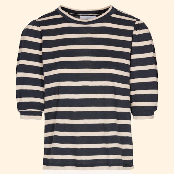 BY BAR - Beige-donkerblauwe Nicky Big Stripe T-shirt