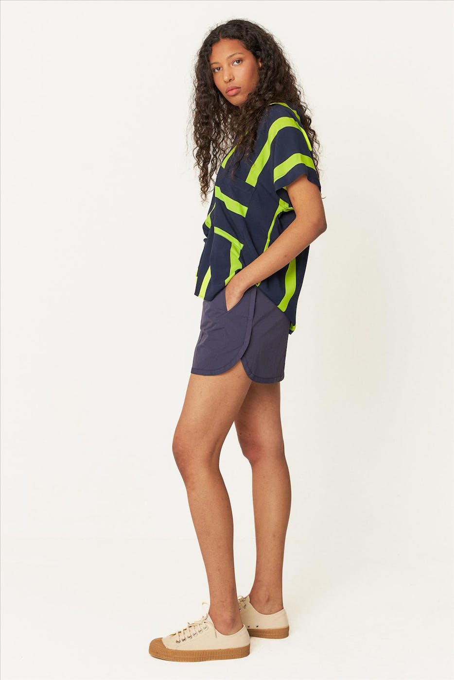 SkunkFunk - Donkerblauw-Fluogroene Uma blouse