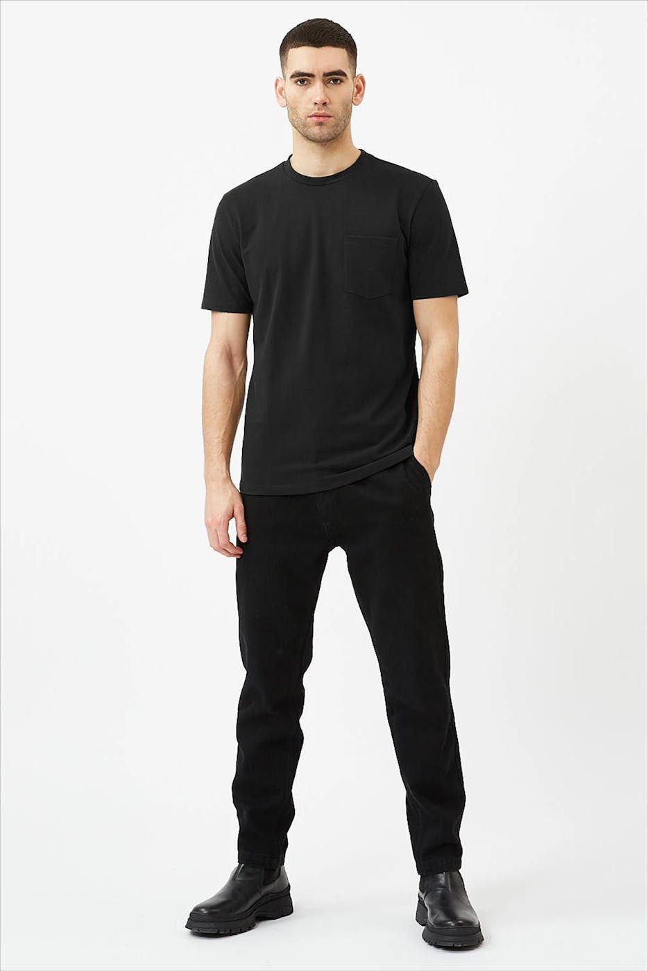 Minimum - Zwarte Jann piqué T-shirt