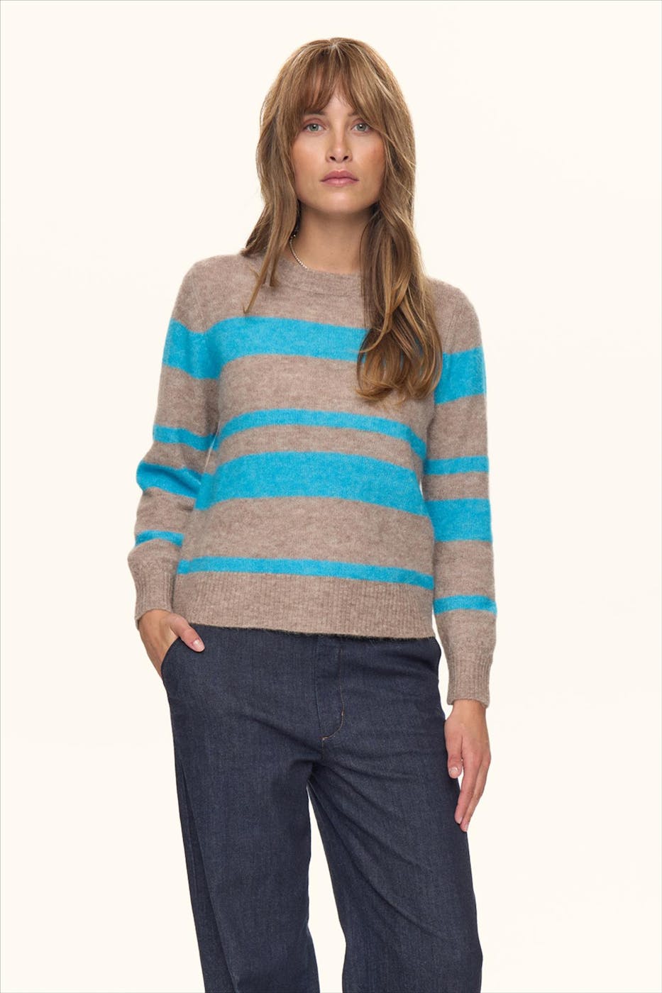 Nümph - Biege-Blauwe Riette Wide Stripe trui
