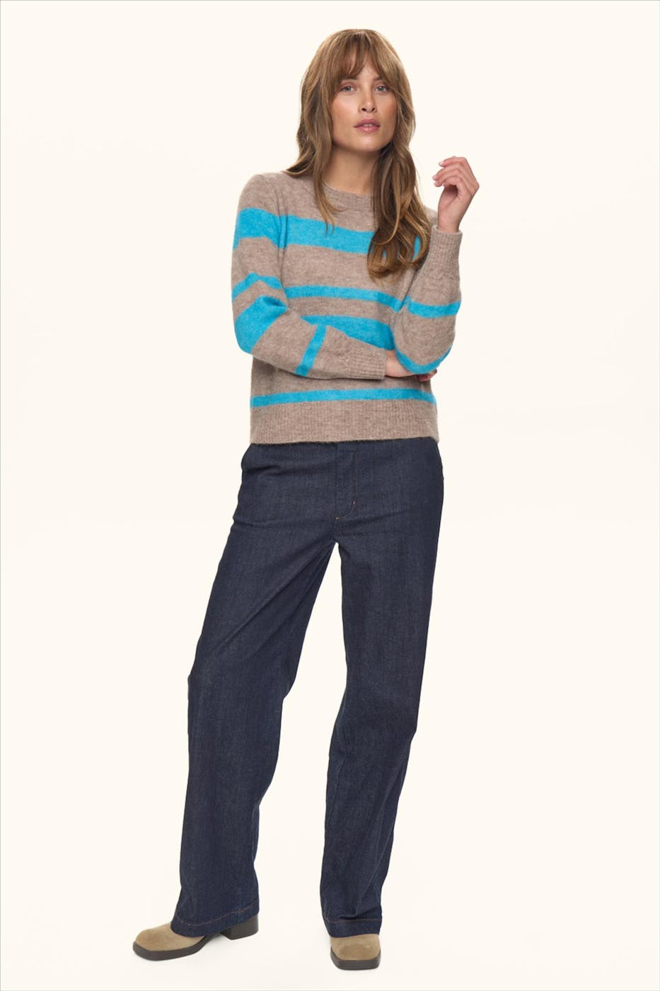 Nümph - Biege-Blauwe Riette Wide Stripe trui