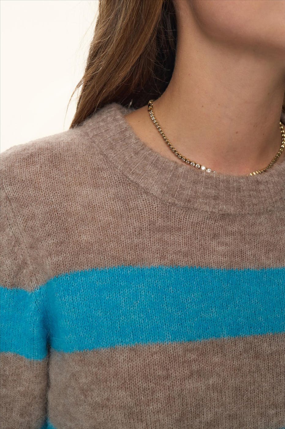 Nümph - Biege-Blauwe Riette Wide Stripe trui