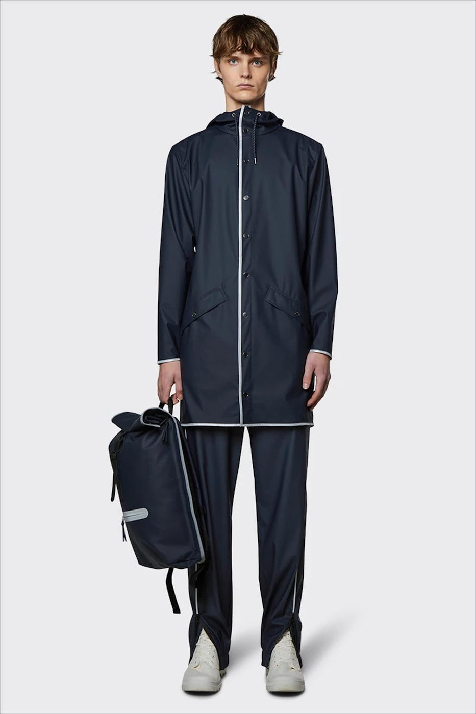 RAINS - Donkerblauwe Long Jacket Reflective regenjas