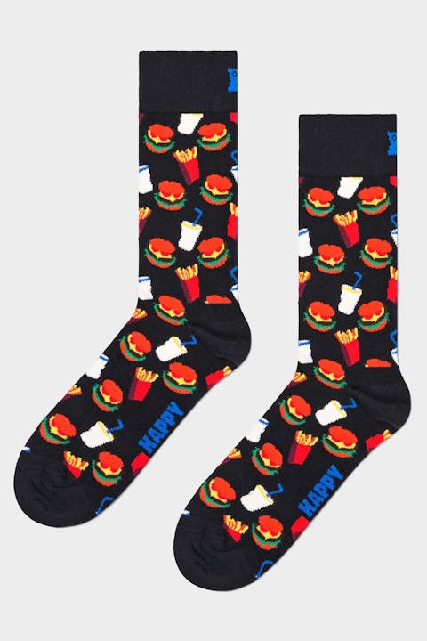 Happy Socks - Zwarte-multicolour 'Hamburger' sokken, maat: 36-40