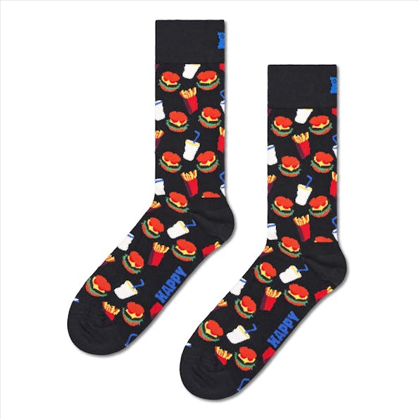 Happy Socks - Zwarte-multicolour 'Hamburger' sokken, maat: 36-40