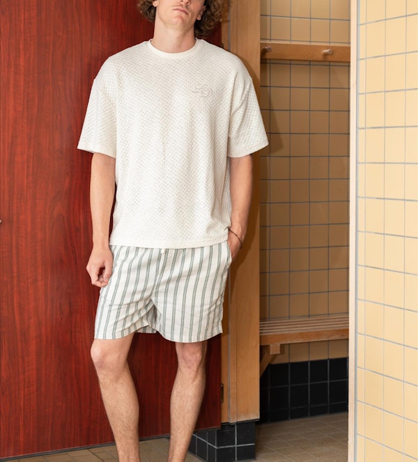 LES DEUX - Ecru Bruce Knitted Check T-shirt