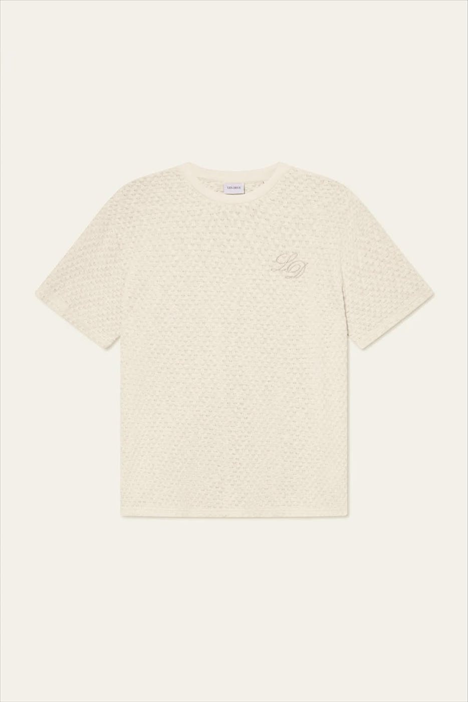 LES DEUX - Ecru Bruce Knitted Check T-shirt
