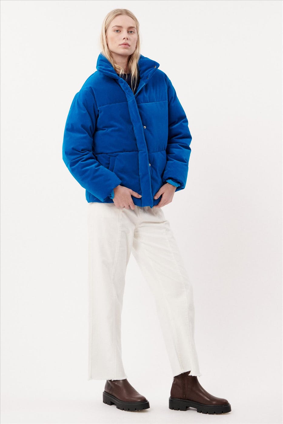 FRNCH - Azuurblauwe Ribfluwelen Puffer jacket