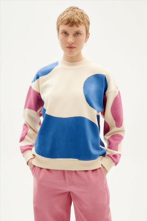 Thinking Mu - Ecru-blauw-roze Contrast Wanda sweatshirt