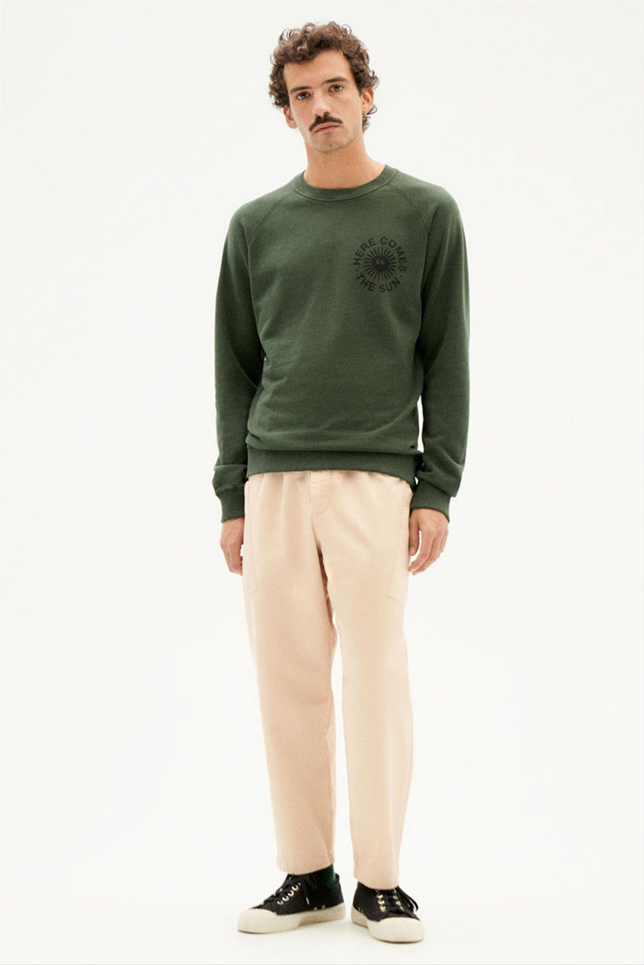 Thinking Mu - Donkergroene Happy Sun sweater