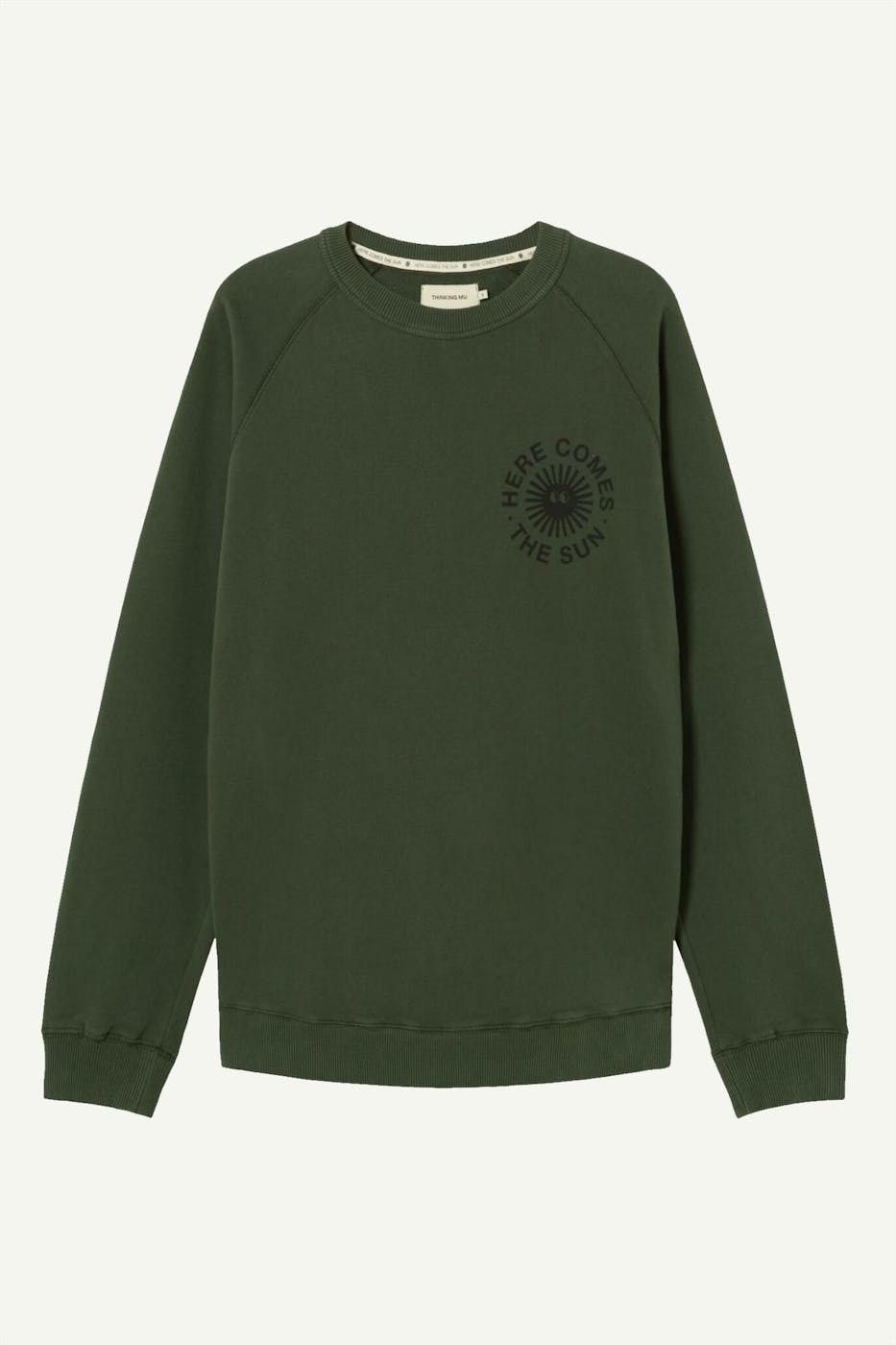 Thinking Mu - Donkergroene Happy Sun sweater