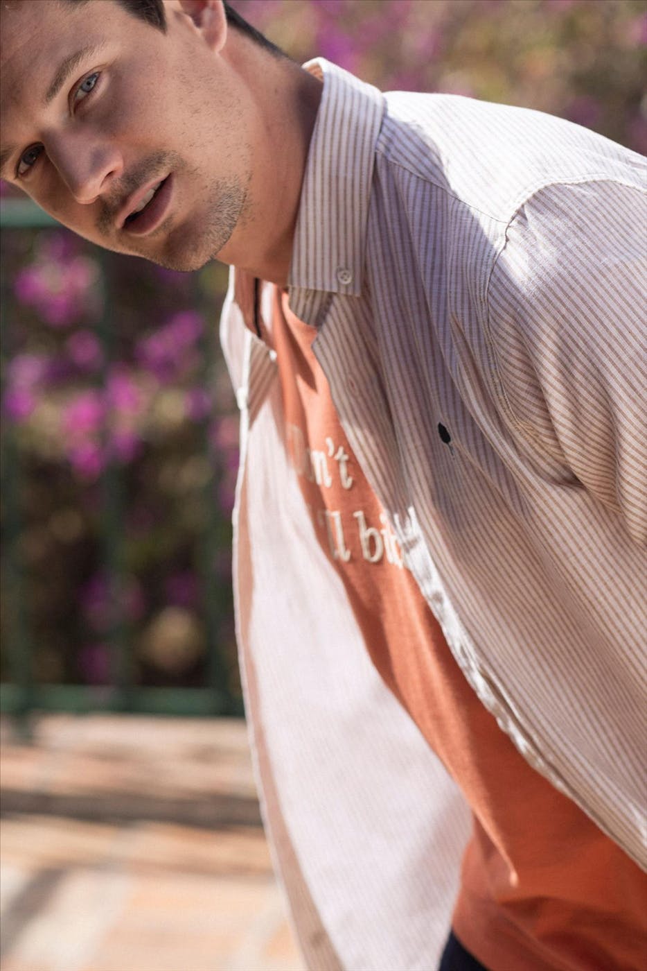 Faguo - Terracotta-Ecru Striped hemd