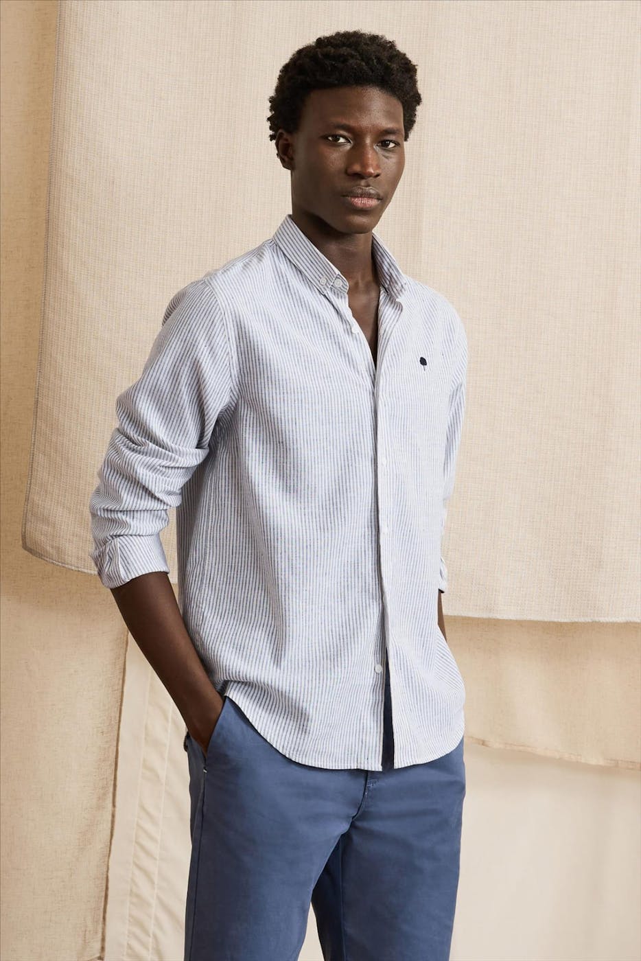 Faguo - Donkerblauw-Ecru Striped hemd