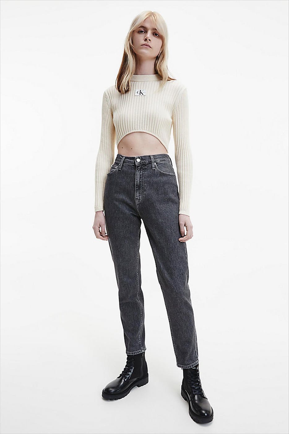 Calvin Klein Jeans - Ecru Cropped Logo trui