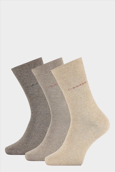 Calvin Klein - Beige-kaki-taupe 3-pack Sock sokken, maat: 40-46