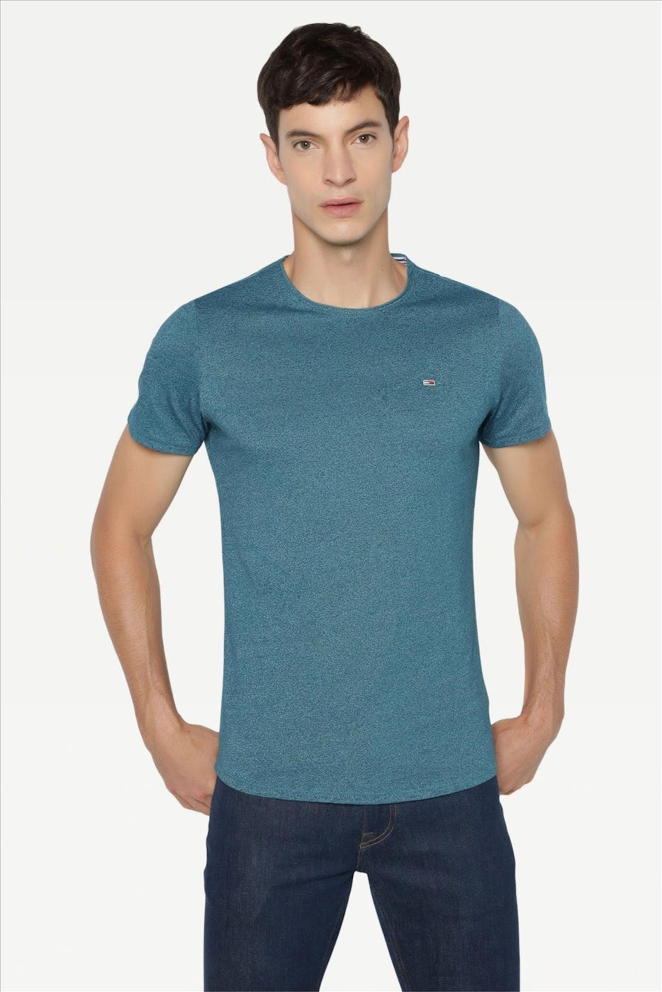 Tommy Jeans - Petrol- mêlee Slim Jaspe C Neck T-shirt